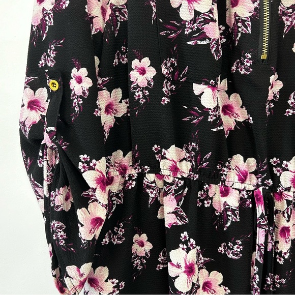 Lily Morgan Black and Pink Floral Tunic Blouse 1X - Picture 3 of 5